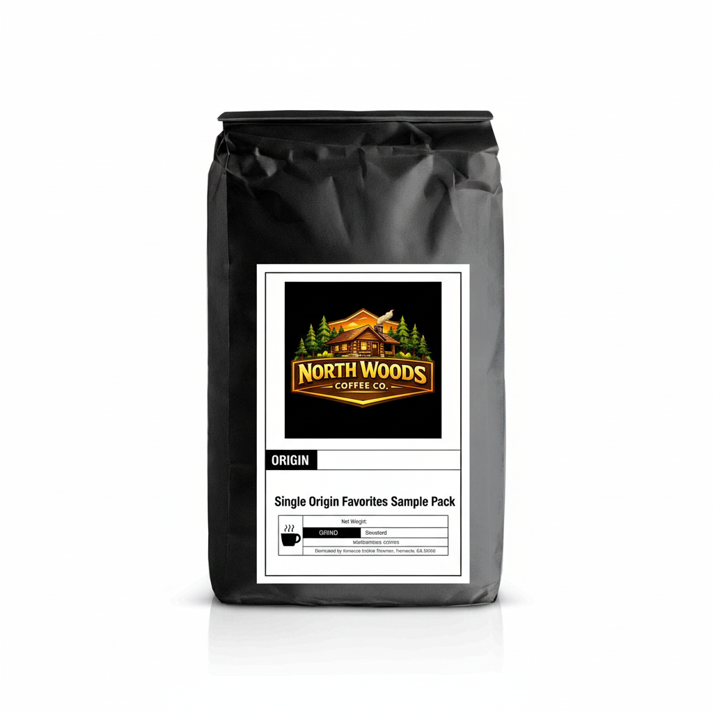 Flavored Coffees Sample Pack - Black bag with North Woods Coffee Co. logo